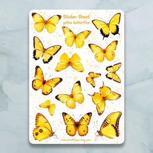 Hoja de pegatinas de mariposas de color amarillo brillante: juego de 15 pegatinas para diarios, planificadores, álbumes de recortes y más