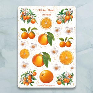 Hoja de pegatinas de naranjas - Conjunto de 20 pegatinas para diario, planificador, álbum de recortes y más