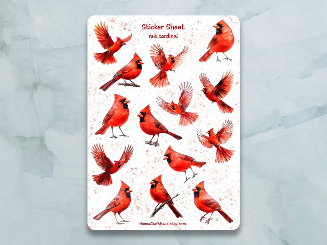 Red Cardinal Sticker Sheet - Set of 14 Stickers for Journal, Planner ...