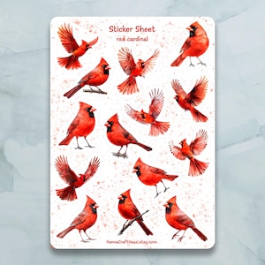 Feuille d'autocollants Cardinal rouge - Lot de 14 autocollants pour journal, agenda, scrapbooking et plus