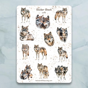 Wolf Sticker Bogen - Set aus 12 Stickern für Journal, Planer, Scrapbooking und mehr