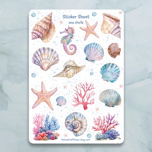 Stickervel zeeschelpen: set van 14 stickers voor dagboek, planner, scrapbooking en meer