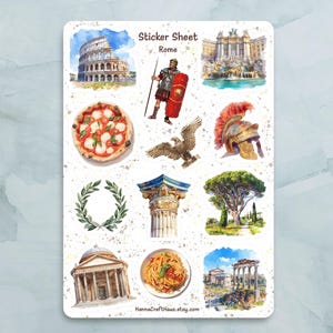 Folha de adesivos de Roma - Conjunto de 12 adesivos para diário, planejador, scrapbooking e muito mais