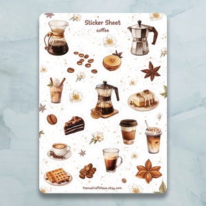 Feuille d'autocollants pour le café - Lot de 16 autocollants pour journal, agenda, scrapbooking et plus