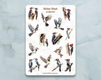 Foglio di adesivi Picchio - Set di 15 adesivi per diario, planner, scrapbooking e altro ancora