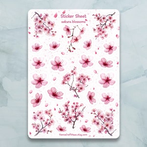 Hoja de pegatinas Sakura Blossoms - Conjunto de 20 pegatinas para diario, planificador, álbum de recortes y más