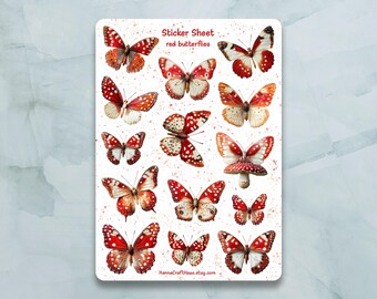Hoja de pegatinas de mariposas rojas: juego de 14 pegatinas para diarios, planificadores, álbumes de recortes y más