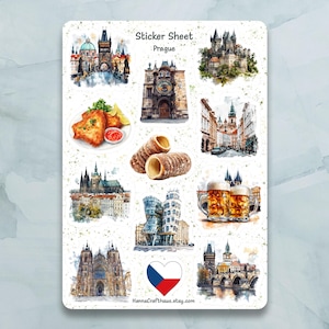 Foglio di adesivi di Praga - Set di 12 adesivi per diario, pianificatore, scrapbooking e altro ancora