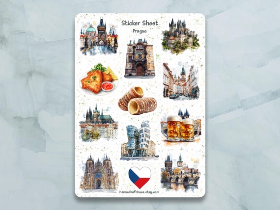 Prague Sticker Sheet - Set of 12 Stickers for Journal, Planner, Scrapbooking and more