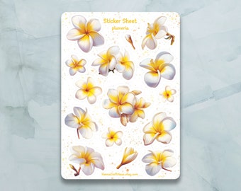 Plumeria Sticker Sheet - Set of 15 Stickers for Journal, Planner, Scrapbooking and more