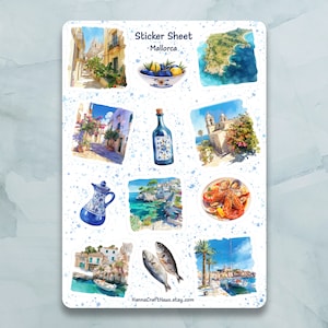 Mallorca stickervel: set van 12 stickers voor dagboek, planner, scrapbooking en meer