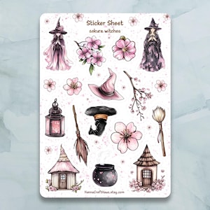 Sakura Hexen Sticker Bogen - Set von 16 Aufkleber für Journal, Planer, Scrapbooking und mehr