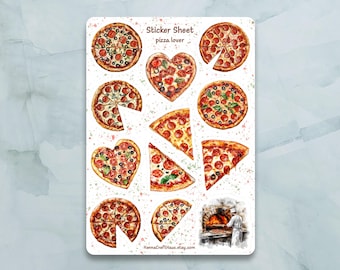 Pizza Lover Sticker Sheet - Set of 12 Stickers for Journal, Planner, Scrapbooking and more