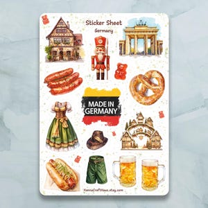 Deutschland Sticker Bogen - Set von 14 Stickern für Journal, Planer, Scrapbooking und mehr