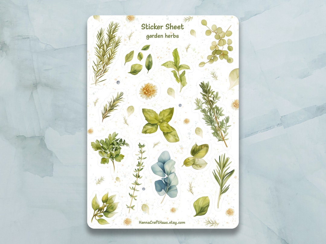 Garden Herbs Sticker Sheet - Set of 15 Stickers for Journal, Planner ...