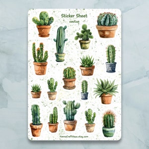Foglio di adesivi Cactus - Set di 17 adesivi per diario, agenda, scrapbooking e altro ancora