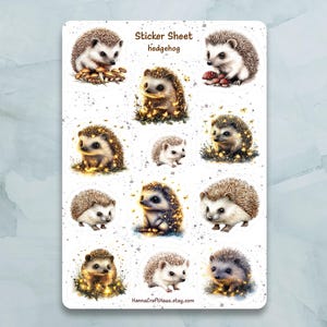 Folha de adesivos de ouriço - Conjunto de 12 adesivos para diário, planejador, scrapbooking e muito mais