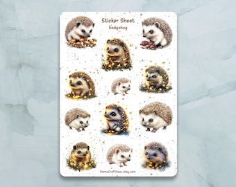 Hedgehog Sticker Sheet - Set of 12 Stickers for Journal, Planner, Scrapbooking and more