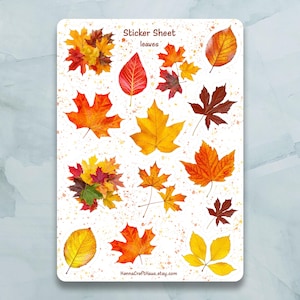 Feuille d'autocollants feuilles d'automne - Lot de 15 autocollants pour journal, agenda, scrapbooking et plus