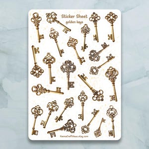 Stickervel Golden Keys: set van 23 stickers voor dagboek, planner, scrapbooking en meer