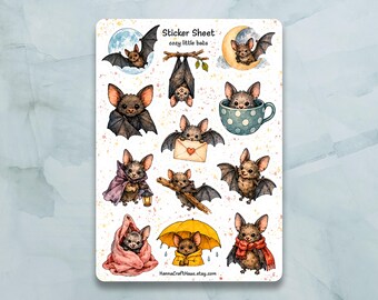 Cozy Little Bats Sticker Sheet, Cute Waterproof Vinyl Halloween Stickers for Journal, Planner and Scrapbooking