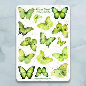 Hellgrüne Schmetterlinge Sticker Bogen - Set von 18 Aufklebern für Journal, Planer, Scrapbooking und mehr