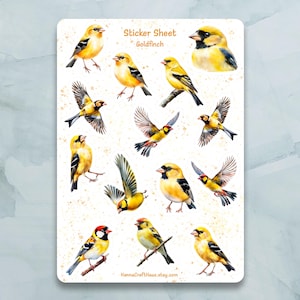 Feuille d'autocollants oiseau chardonneret - lot de 14 autocollants pour journal, agenda, scrapbooking et plus