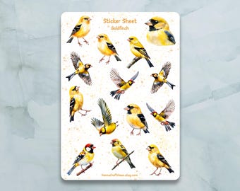 Hoja de pegatinas de pájaros jilgueros: juego de 14 pegatinas para diarios, planificadores, álbumes de recortes y más