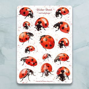 Foglio di adesivi coccinelle rosse - Set di 15 adesivi per diario, agenda, scrapbooking e altro ancora