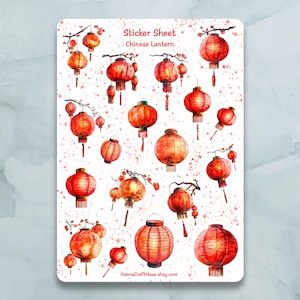 Foglio di adesivi latern cinese - Set di 18 adesivi per diario, agenda, scrapbooking e altro ancora