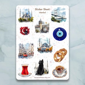 Foglio di adesivi Istanbul - Set di 11 adesivi per diario, pianificatore, scrapbooking e altro ancora