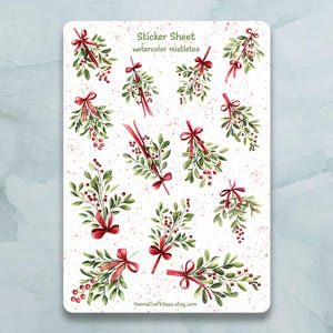 Watercolour Mistletoe Sticker Sheet - Set of 12 Stickers for Journal, Planner, Scrapbooking and more