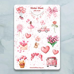Feuille d'autocollants d'humeur rose - Lot de 15 autocollants pour journal, agenda, scrapbooking et plus