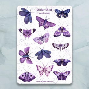 Purple Moth Sticker Sheet - Set of 12 Stickers for Journal, Planner, Scrapbooking and more
