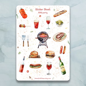 Foglio di adesivi per feste BBQ - Set di 16 adesivi per diario, agenda, scrapbooking e altro ancora