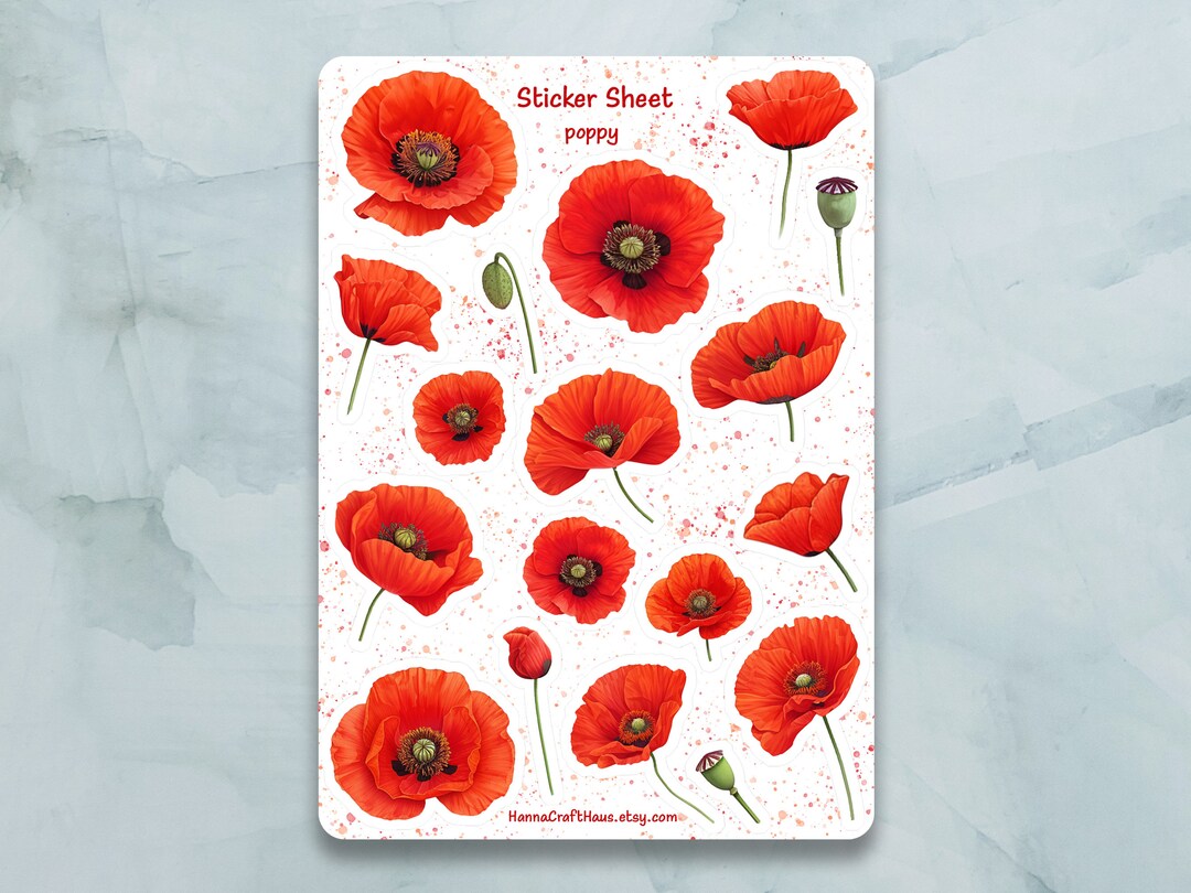 Poppy Sticker Sheet - Set of 19 Stickers for Journal, Planner ...