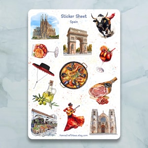 Stickervel Spanje: set van 12 stickers voor dagboek, planner, scrapbooking en meer