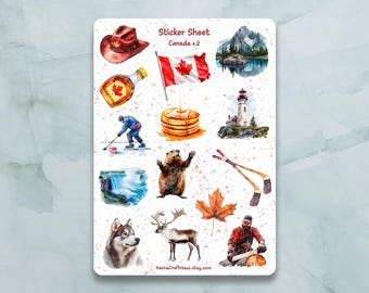 Canada v.2 Sticker Sheet - Set of 14 Stickers for Journal, Planner, Scrapbooking and more