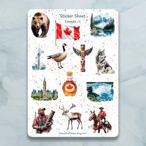 Kanada Sticker Bogen - Set von 12 Stickern für Journal, Planer, Scrapbooking und mehr