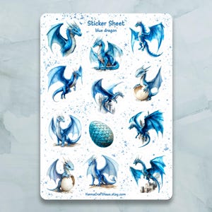 Blue Dragon Sticker Bogen - Set von 12 Sticker für Journal, Planer, Scrapbooking und mehr