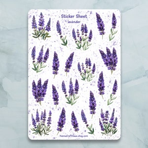 Foglio di adesivi lavanda - Set di 21 adesivi per diario, agenda, scrapbooking e altro ancora