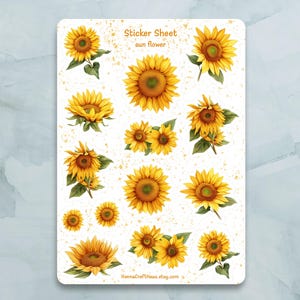 Sonnenblumen Sticker Bogen - Set von 14 Aufklebern für Journal, Planer, Scrapbooking und mehr