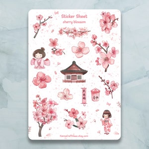 Kirschblüten-Aufkleberbogen – Set mit 14 Aufklebern für Tagebuch, Planer, Scrapbooking und mehr