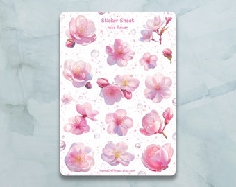 Rose Flowers Sticker Sheet - Set of 14 Stickers for Journal, Planner, Scrapbooking and more