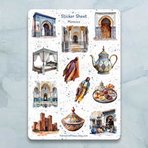 Feuille d'autocollants Maroc - Lot de 12 autocollants pour journal, agenda, scrapbooking et plus