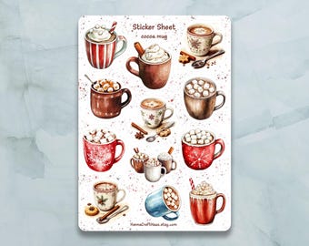 Cocoa Mug Sticker Sheet - Set of 12 Stickers for Journal, Planner, Scrapbooking and more