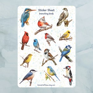 Verzweigte Vögel Sticker Bogen - Set von 12 Stickern für Journal, Planer, Scrapbooking und mehr