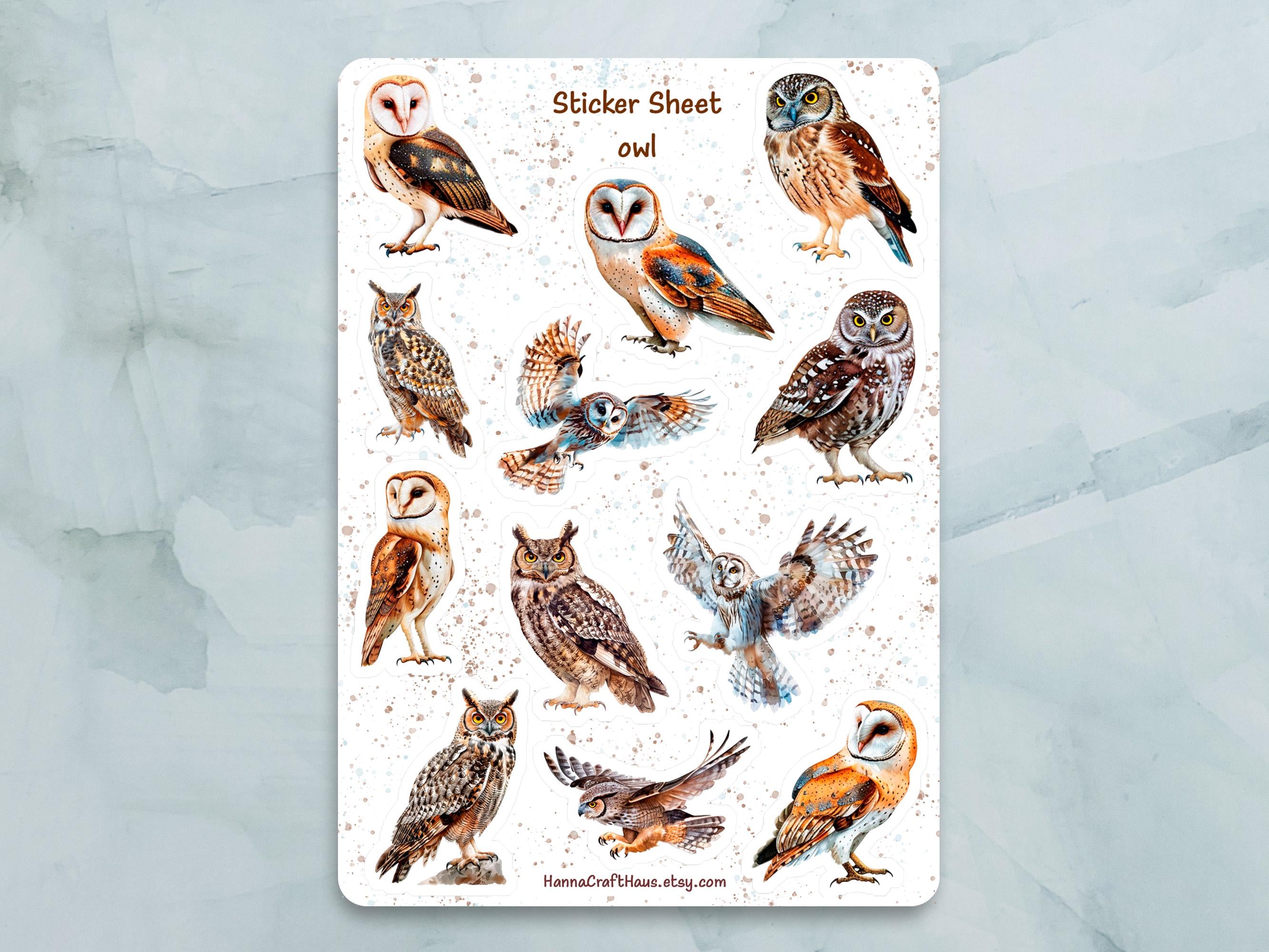Owl Sticker Sheet - Set of 12 Stickers for Journal, Planner, Scrapbooking and more