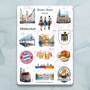 Munich Sticker Sheet - Set of 14 Stickers for Journal, Planner, Scrapbooking and more