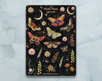 Night Moth Sticker Sheet - Set of 26 Stickers for Journal, Planner, Scrapbooking and more